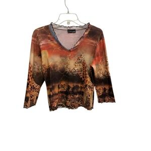 Impulse California Y2K Giraffe Top Women's Long Sleeve Safari M/L